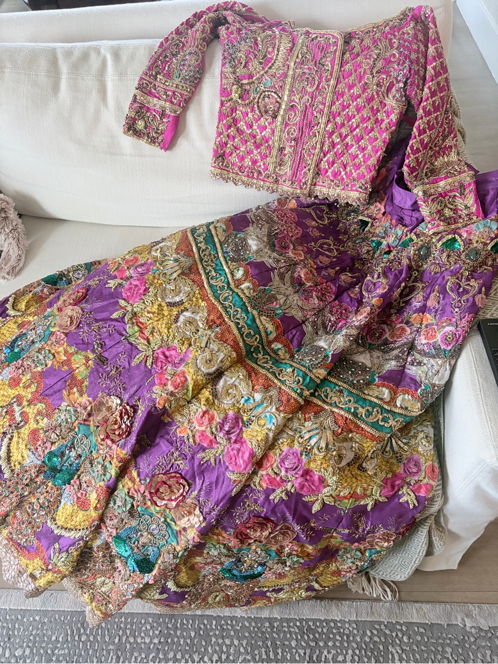 A STUNNING Pakistani 1 Of-a-Kind Embroidered Lehenga w/ Florals.